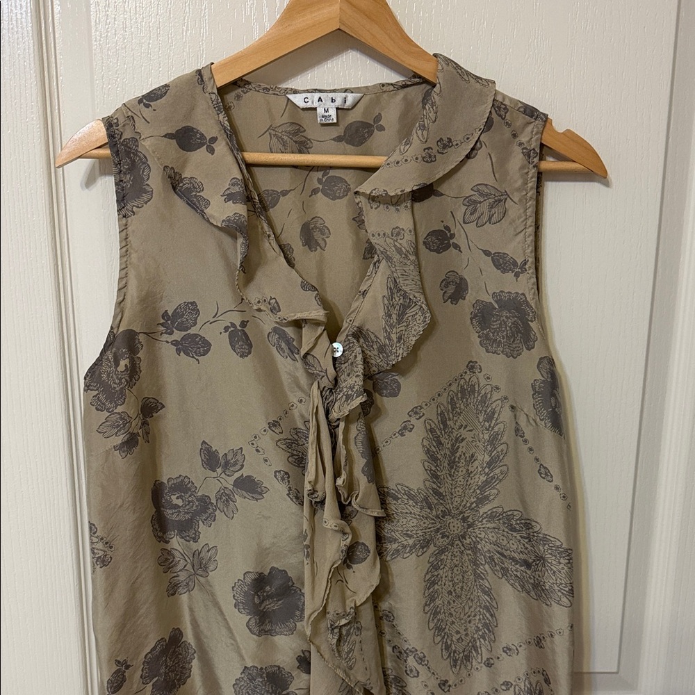 CAbi Floral Ruffle Blouse - Tan and Black